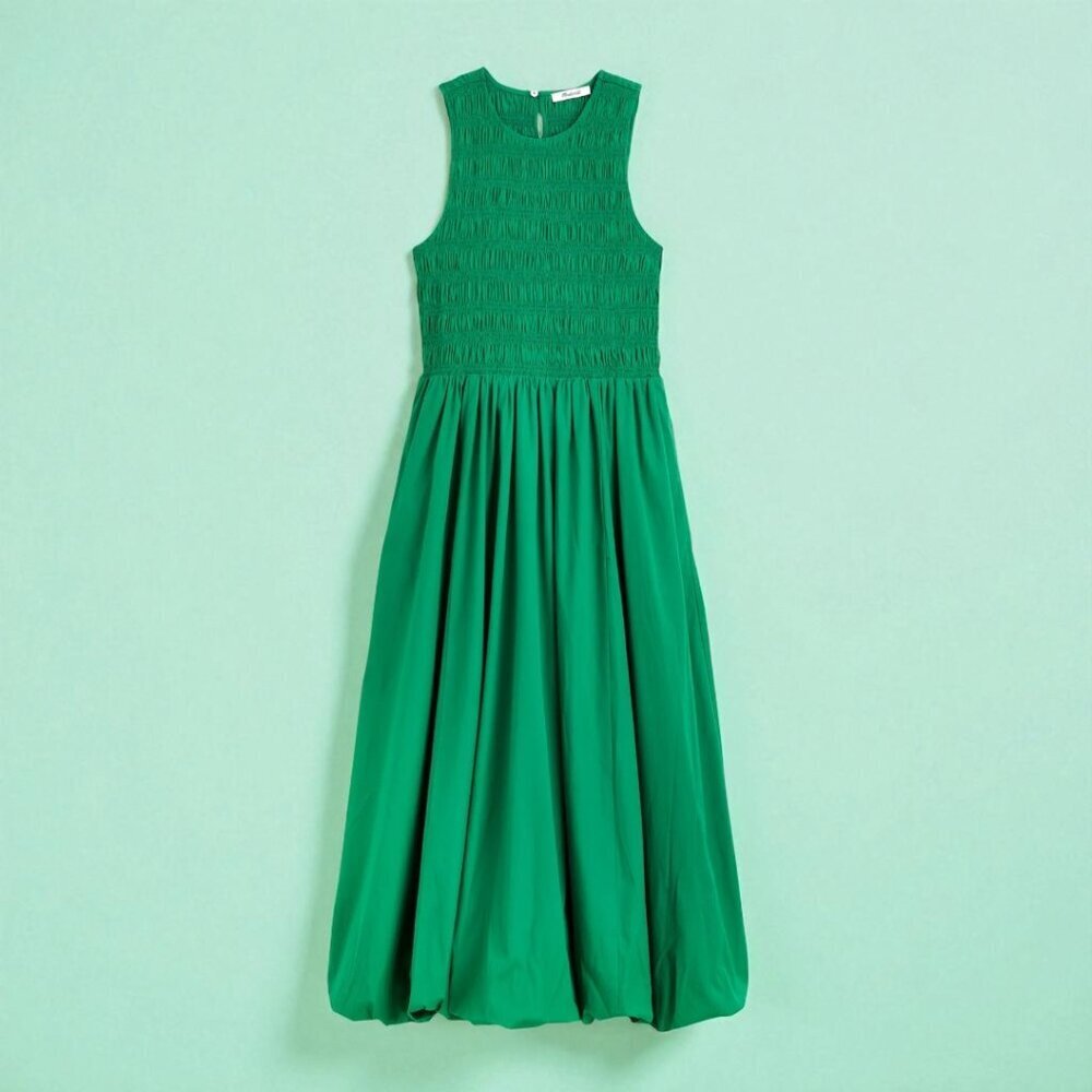 CLEAROUT Madewell The Melody Bubble-Hem Smocked Midi Dress in Poplin Size XS - Picture 4 of 10